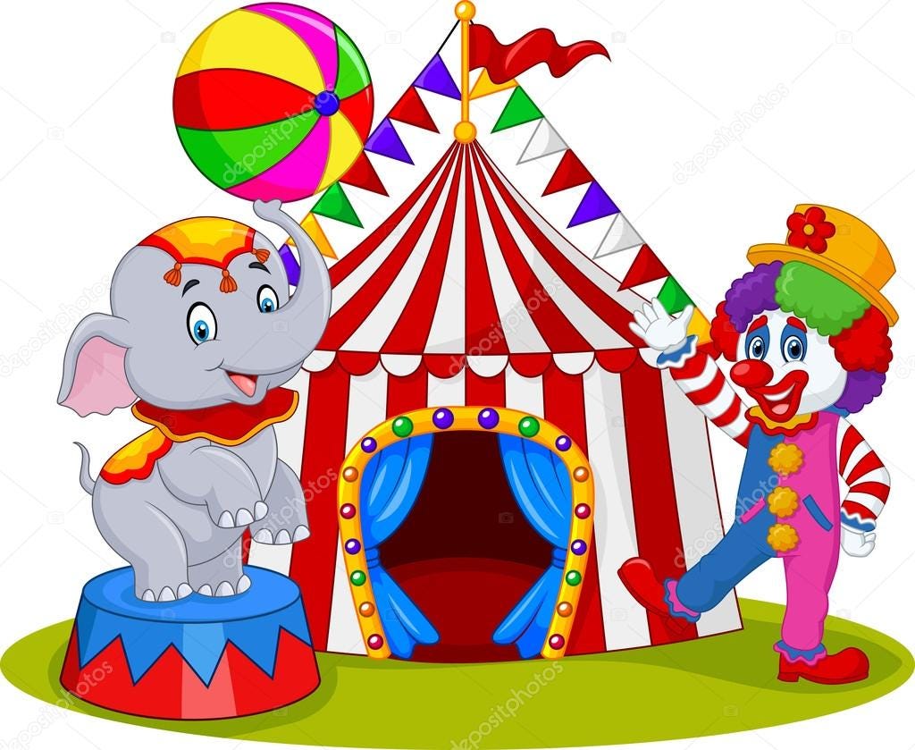 Circus elephant and clown with carnival background Stock Vector Image by  ©tigatelu #88266356