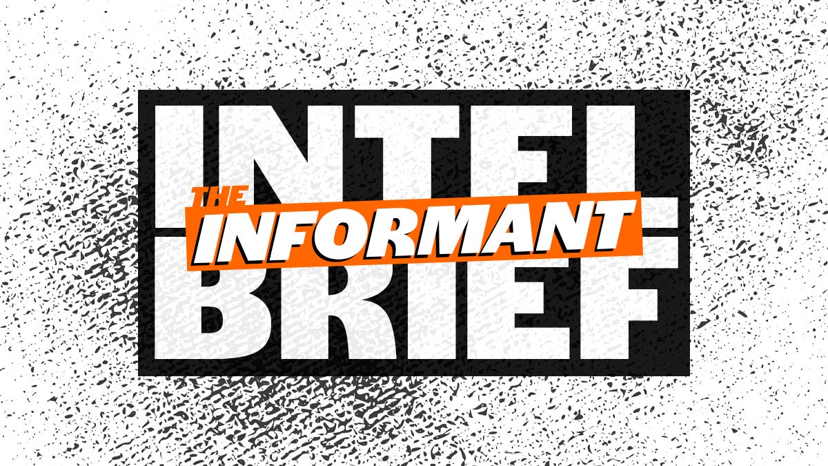 The words "INTEL BRIEF" in black and white with The Informant's logo in orange on top of it.