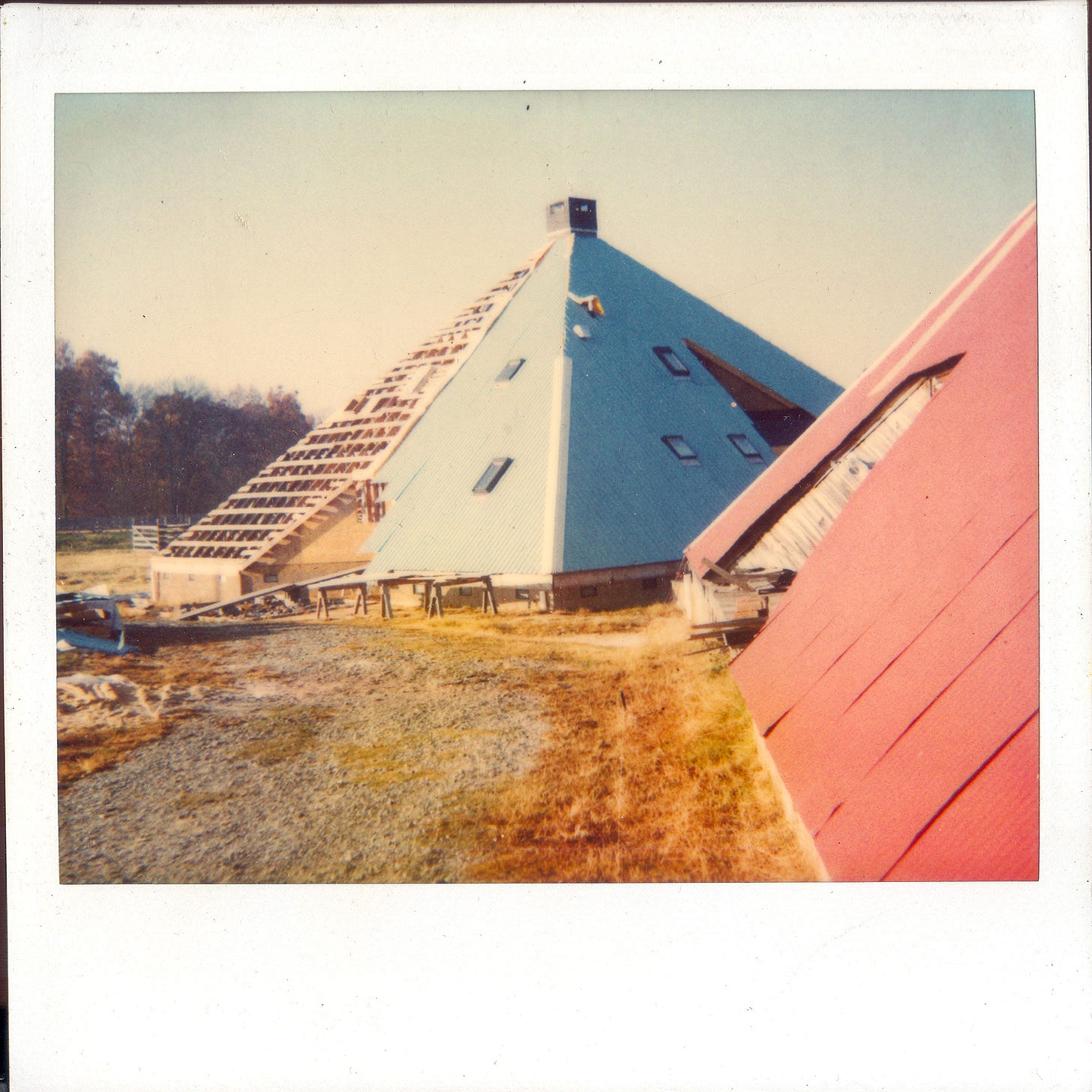 blue pyramid under construction