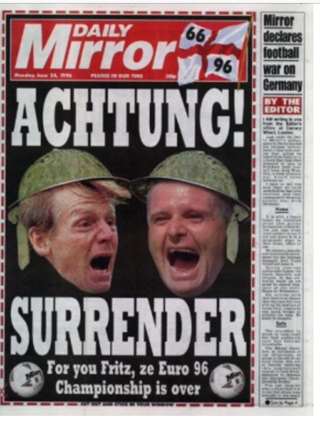 Tides of History on Twitter: &quot;Likely to be an attack on @piersmorgan and  the @DailyMirror who were criticised for their Achtung! Surrender cut out  and keep front page ahead of the Semi