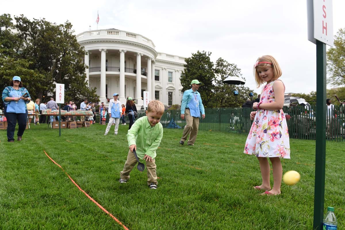 Two children at the White House Egg Hunt.