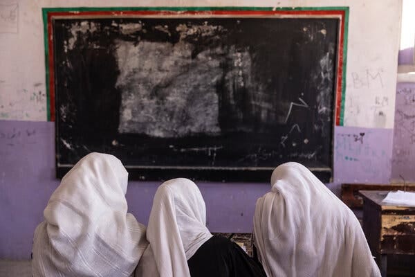  “When we think about our future, we can’t see anything,” said one 17-year-old girl. A class in Kabul last week.