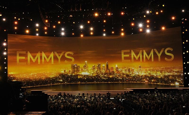FILE - A view of the stage at the 71st Primetime Emmy Awards in Los Angeles, is shown Sept. 22, 2019. Nominations for the 74th annual Emmy Awards will be announced early Tuesday, July 12, 2022, during a virtual ceremony. (Photo by Chris Pizzello/Invision/AP, File)