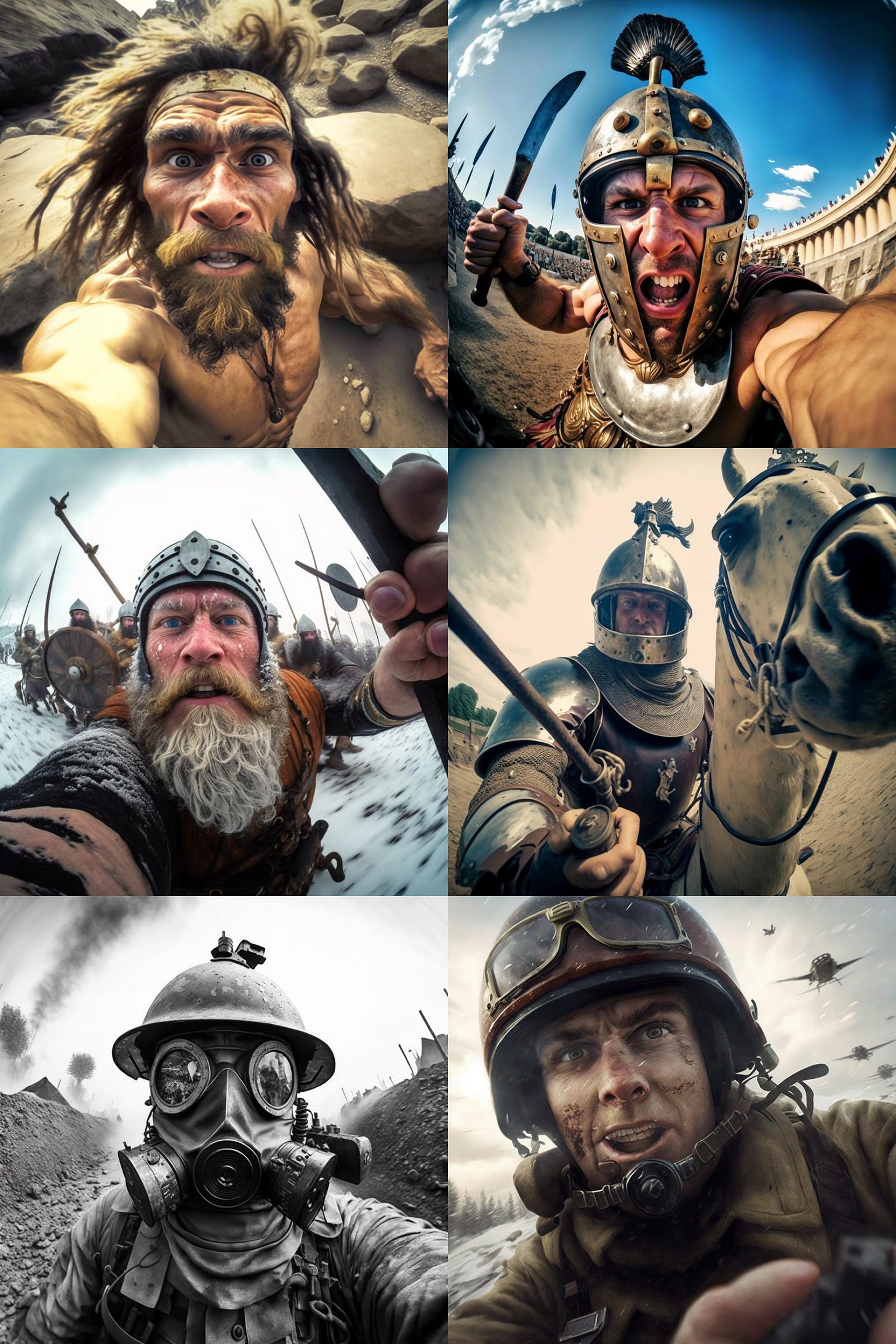 Inspired by the previous post, here are some GoPro selfies from the past  5000 years of battles : r/midjourney