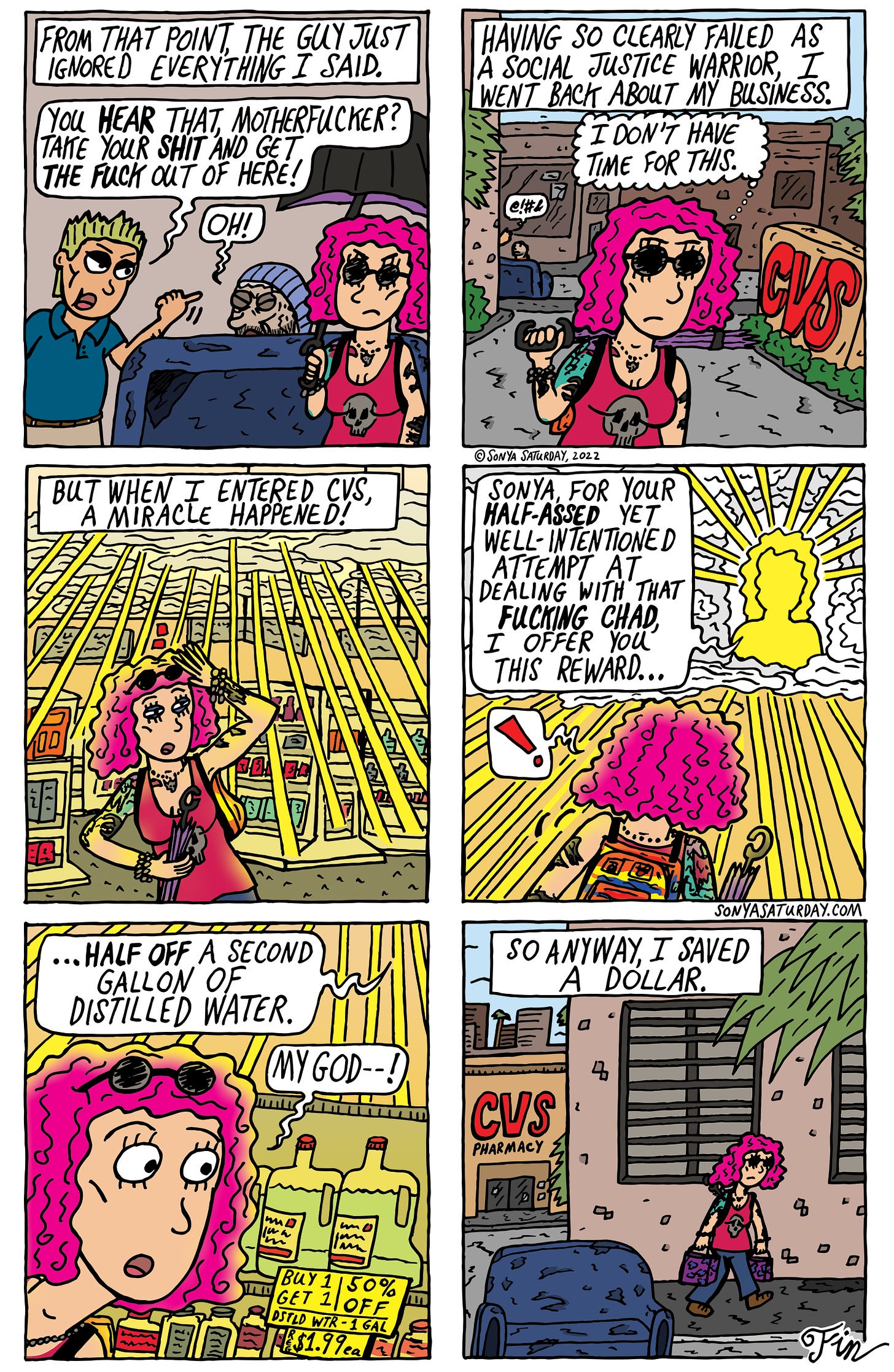 Comic strip in which Sonya Saturday is rewarded for her social justice warrior efforts