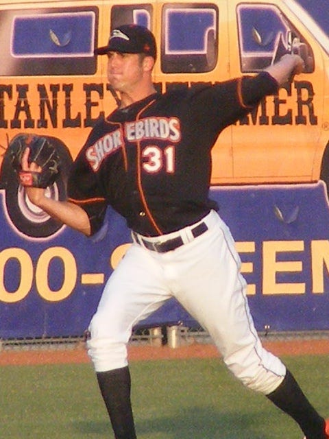 Before his April 6 start, Tony Butler was long tossing in the outfield. Photo by Kimberley Corkran.