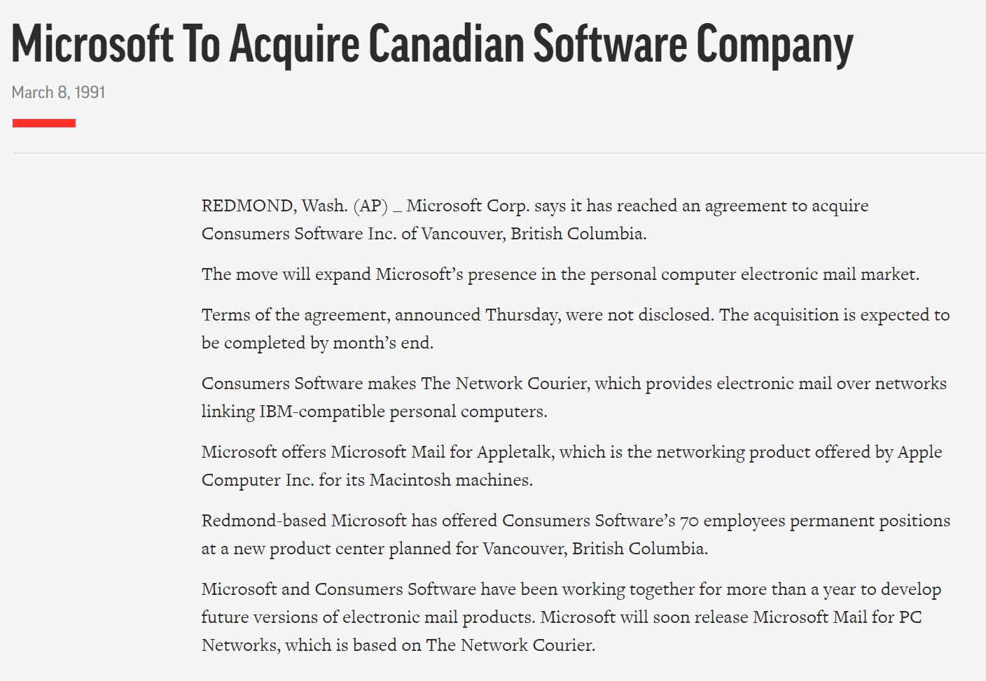 Microsoft to acquire Canadian Software Company - Network Courier