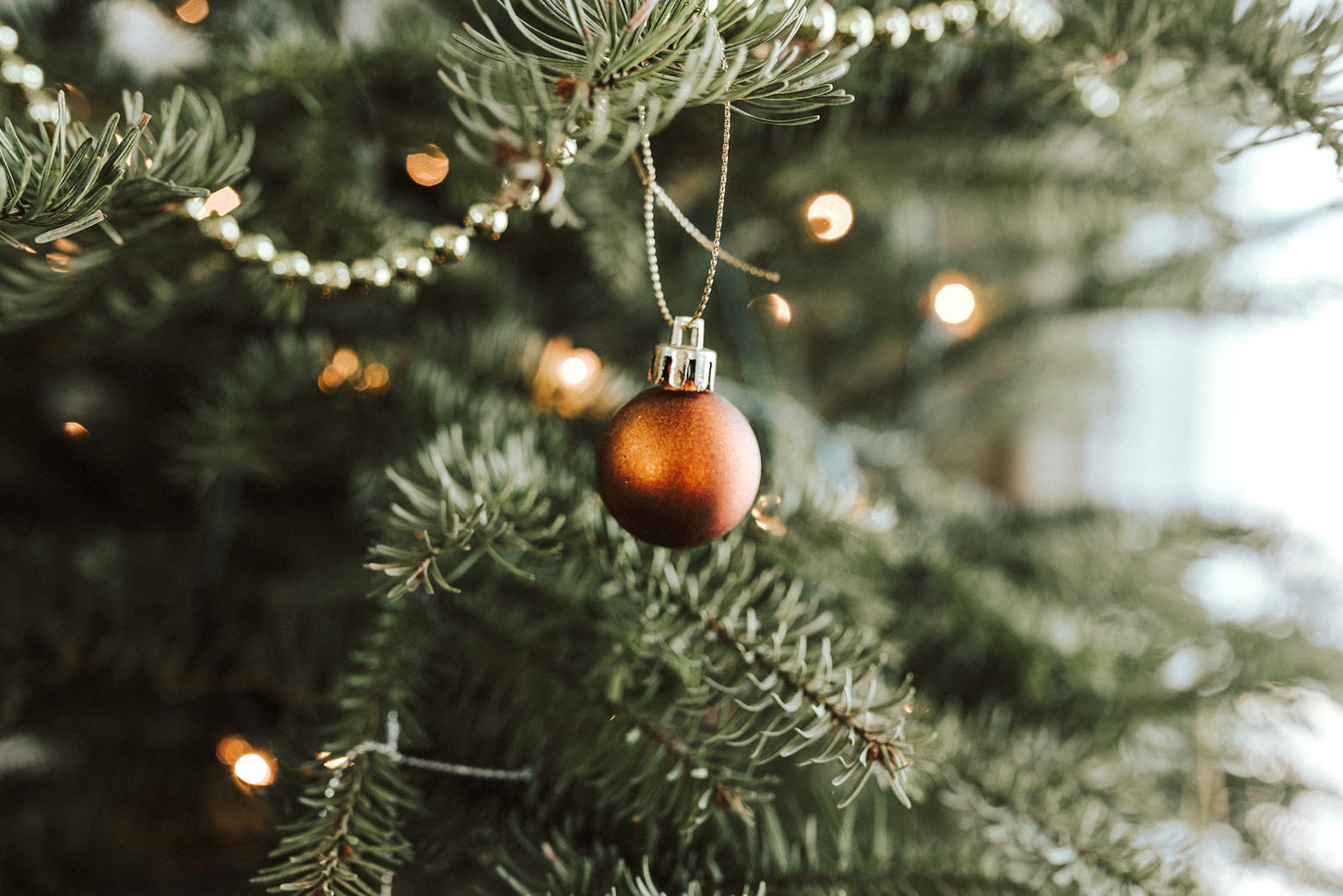 A photo of a bauble on a Christmas tree