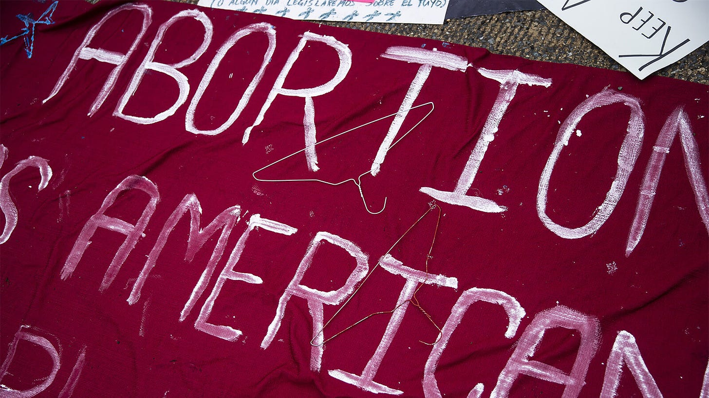 A close up of a sign at an abortion rights protest in the United States