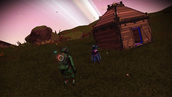 New friends meeting on a lush planet during Expedition One