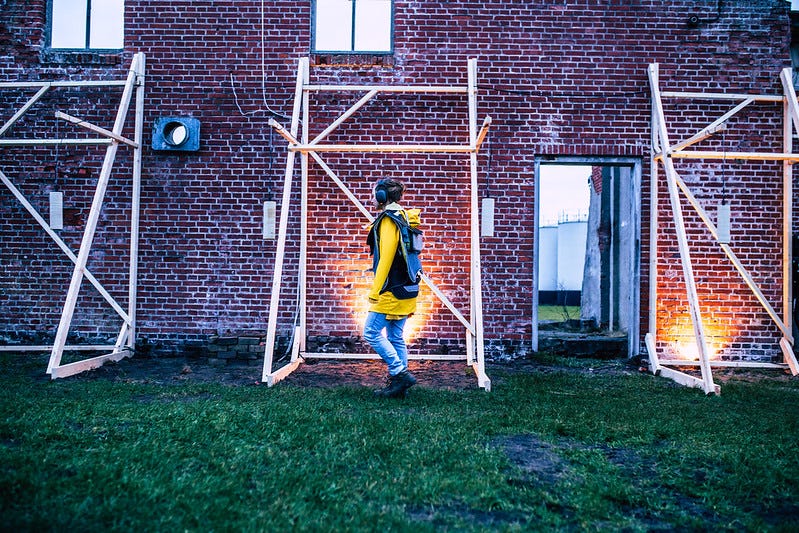 Scaffolding against building as art installation