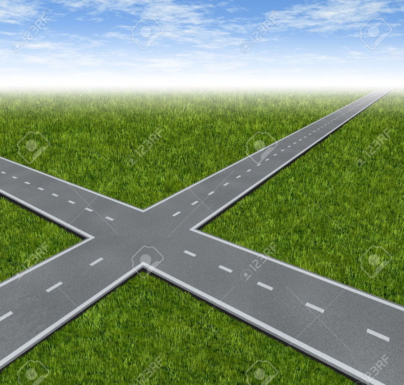 Crossroad Decision Dilemma With Two Roads Crossing As A Business.. Stock  Photo, Picture And Royalty Free Image. Image 13203567.