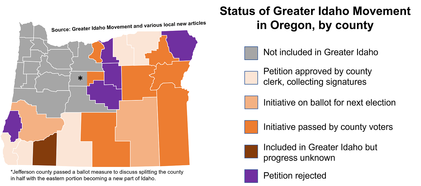 Status of Greater Idaho movement in Oregon