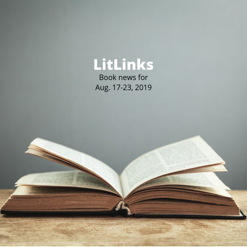 An open book on a wooden table beneath the words, LitLinks: Book news for Aug. 17-23, 2019.