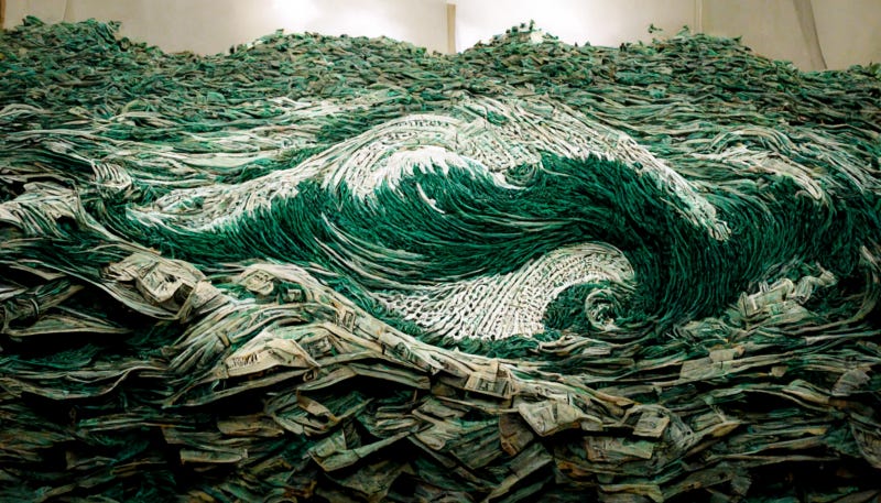 A wave made from dollar bills. The metaphor here is a little obvious.