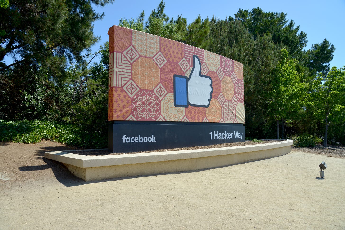 The sign in front of Facebook HQ in Menlo Park. (Greg Bulla / Unsplash)