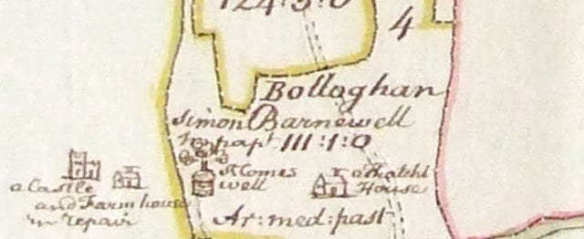 St. Colmcille's Well, Calliaghstown, Co. Meath, Down Survey Map.