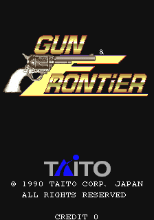 The international title screen for Gun & Frontier, which features a very tiny ampersand between its two words.