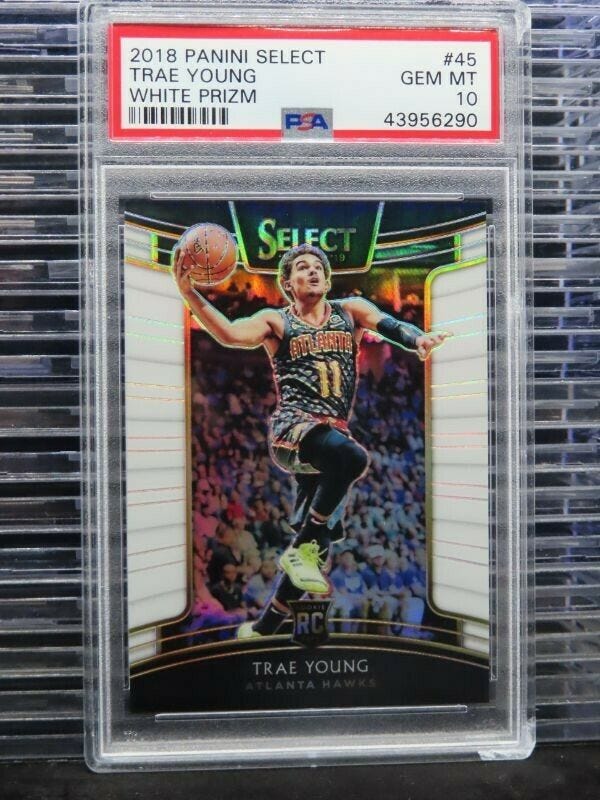 Image 1 - 2018-19 Select Trae Young White Prizm Concourse Rookie RC #/149 PSA 10 F77