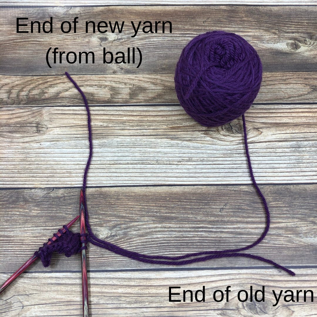 Put together the new yarn with the end of the old yarn