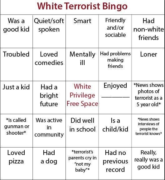 white terrorist bingo card