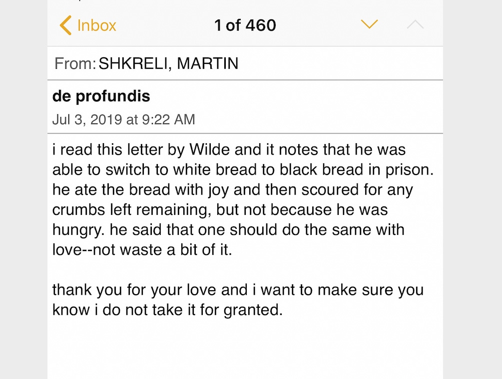 A CorrLinks email to me from Martin Shkreli.