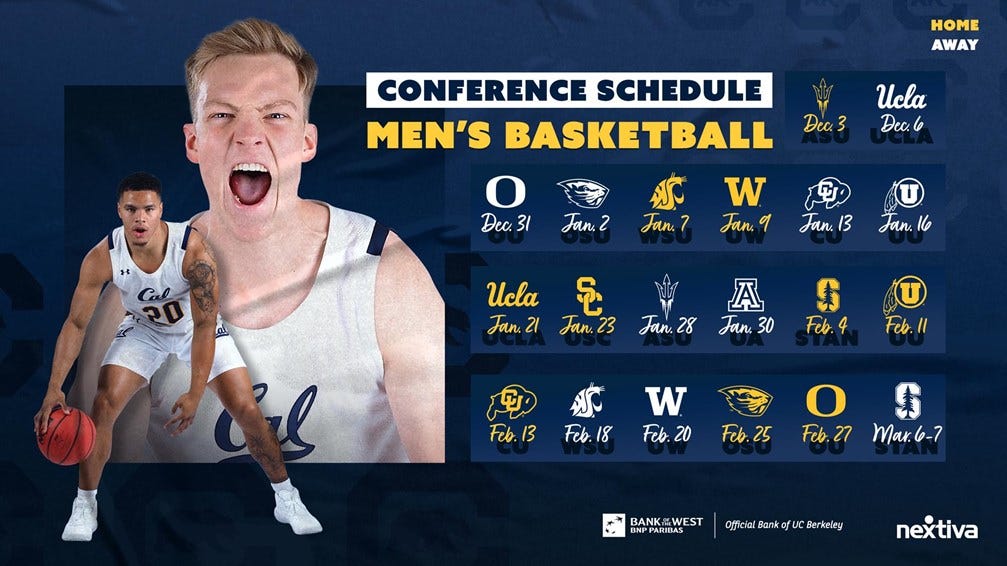 Cal Men's Basketball 2020-21 Pac-12 Schedule Update 2