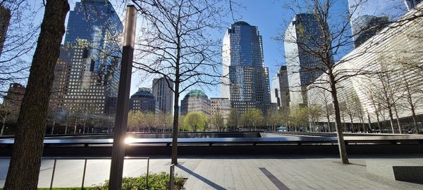 Sun reflecting off of the 9/11 Memorial