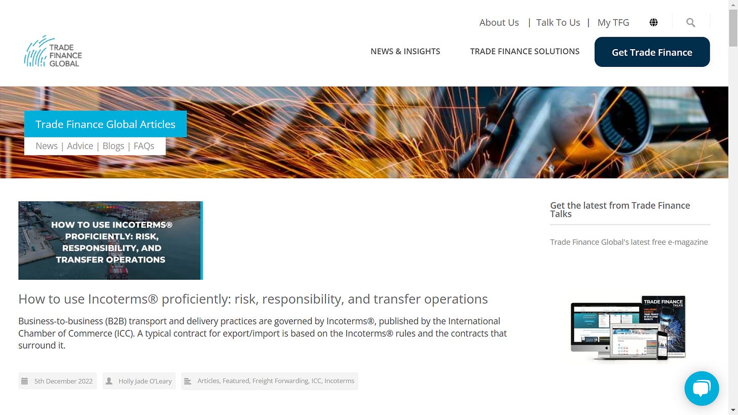 Landing page of the Trade Finance Blog of Trade Finance Global