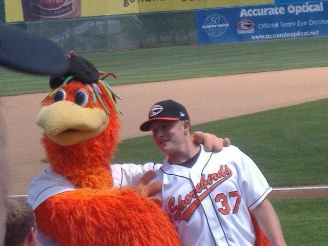 Cole McCurry shares a light-hearted moment with Sherman before a recent contest.