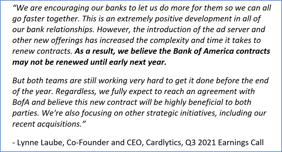 Lynne Laube, Co-Founder and CEO, Cardlytics, Q3 2021 Earnings Call, BofA Renewal, Figg, Augeo, CDLX, Swany407, Austin Swanson