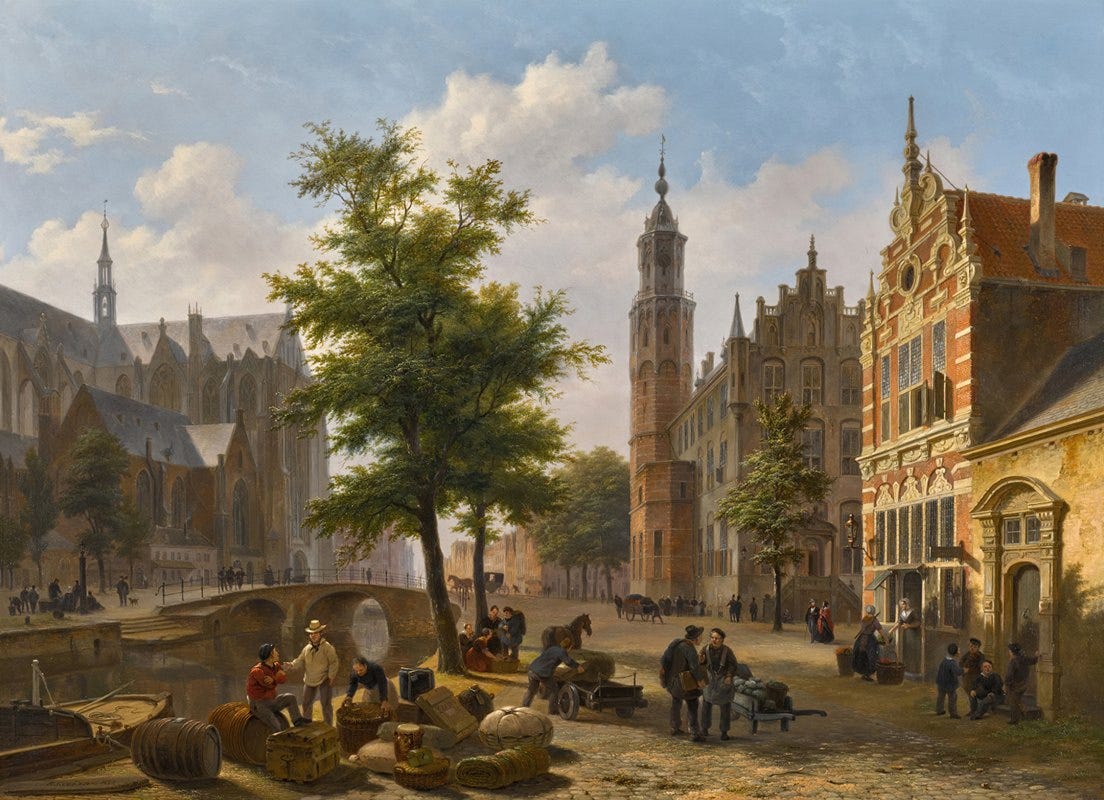 Bartholomeus Johannes van Hove - A Busy Market Place in a Dutch Town