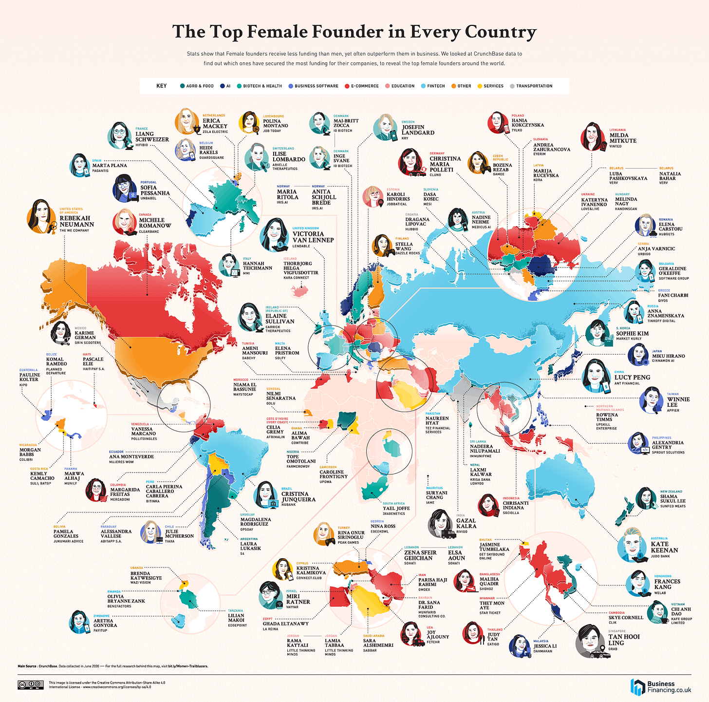 The Top Female Founder In Every Country World Map