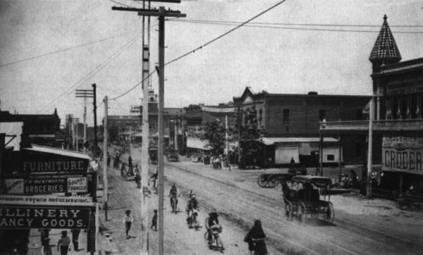 A veritable horde of wheels headed down Phoenix's Washington Street sometime in the 1890s.