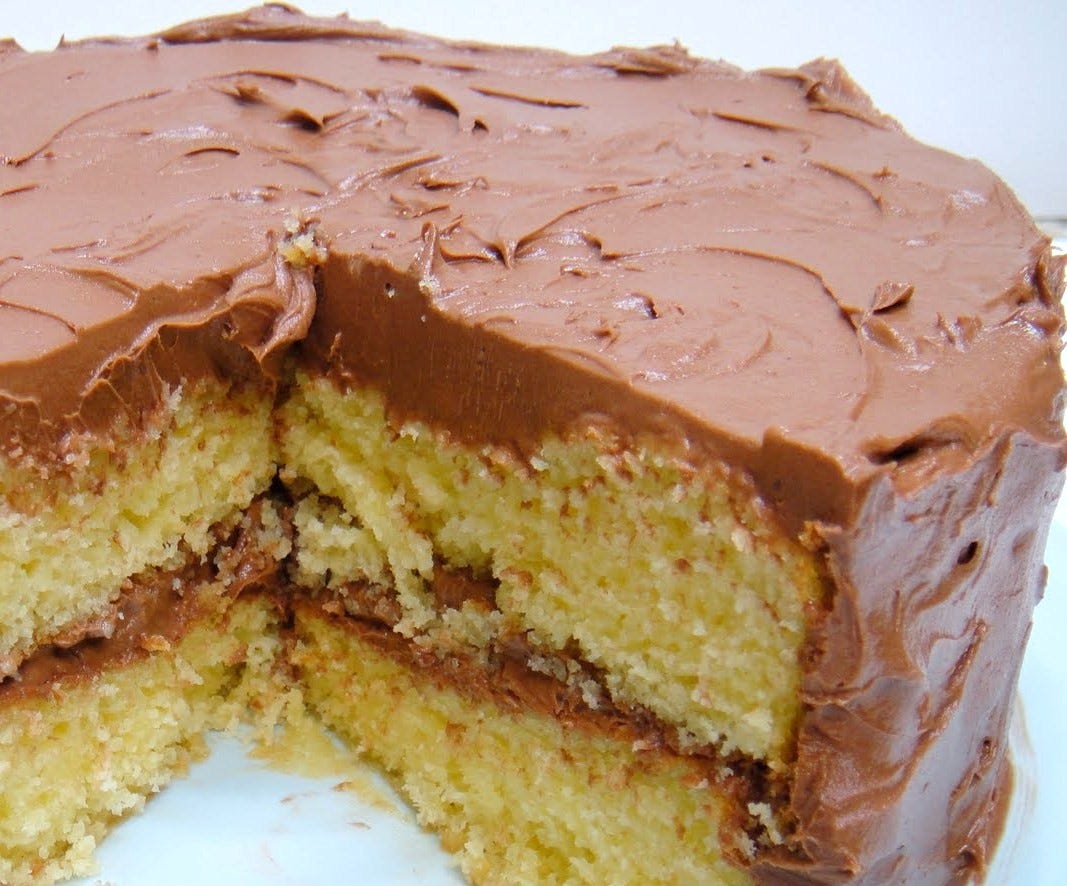 Yellow Cake with Chocolate Buttercream Frosting | Easy Dessert