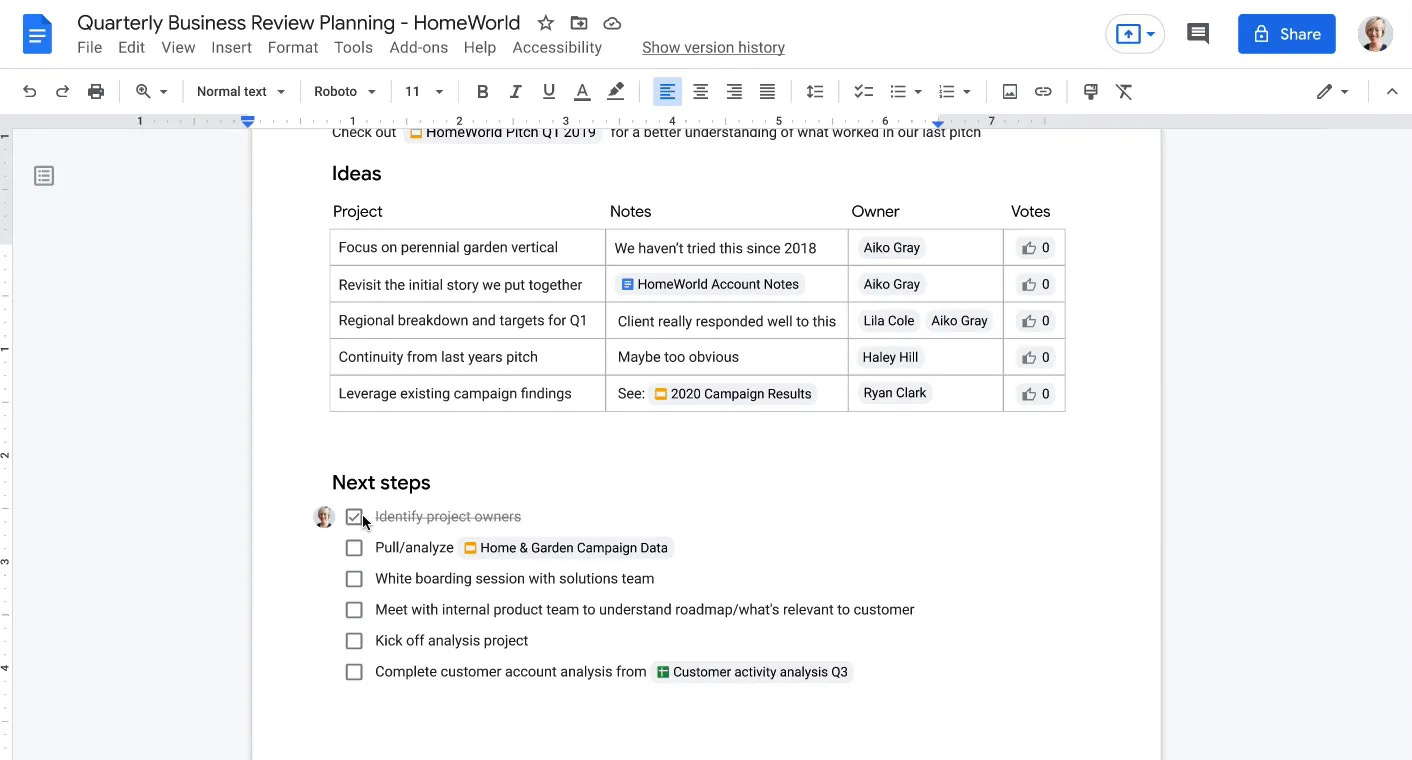 New Google Docs features like @-ing and voting