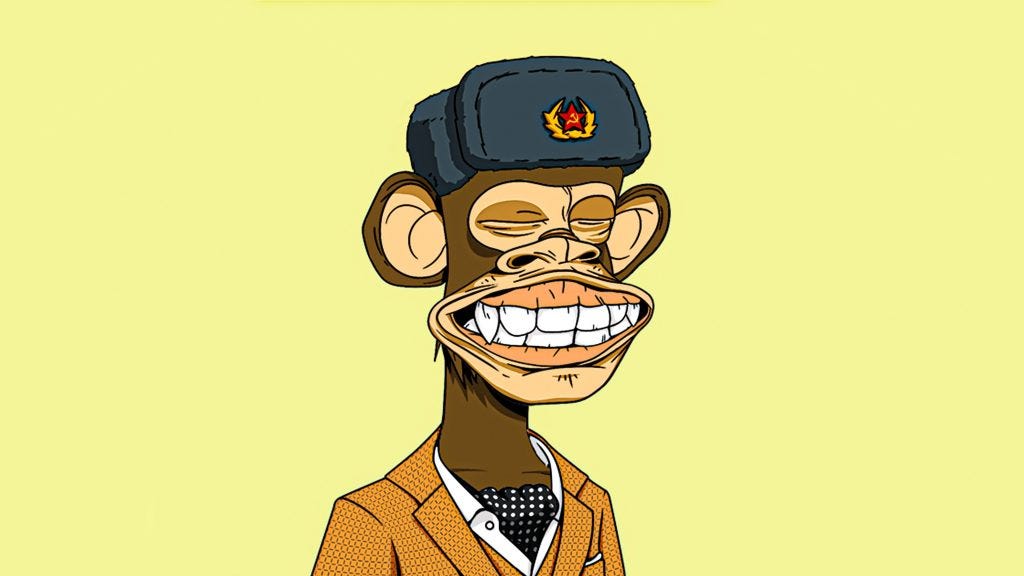 Illustrated monkey avatar wearing a Communist hat smiles cheesily