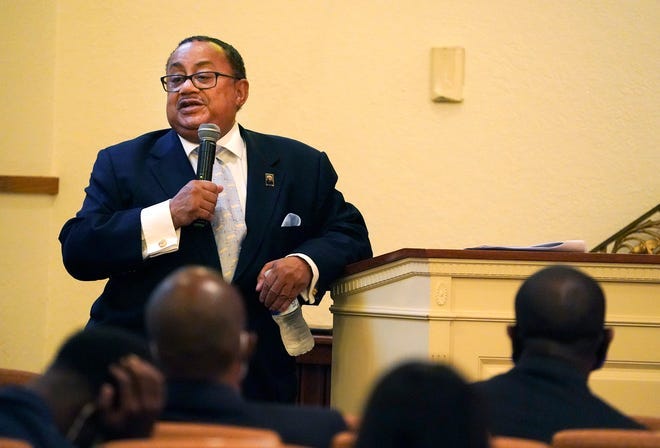 Bethune-Cookman University Board Chair Belvin Perry Jr. holds a town hall meeting regarding the status on the university, Friday, April 9, 2021.