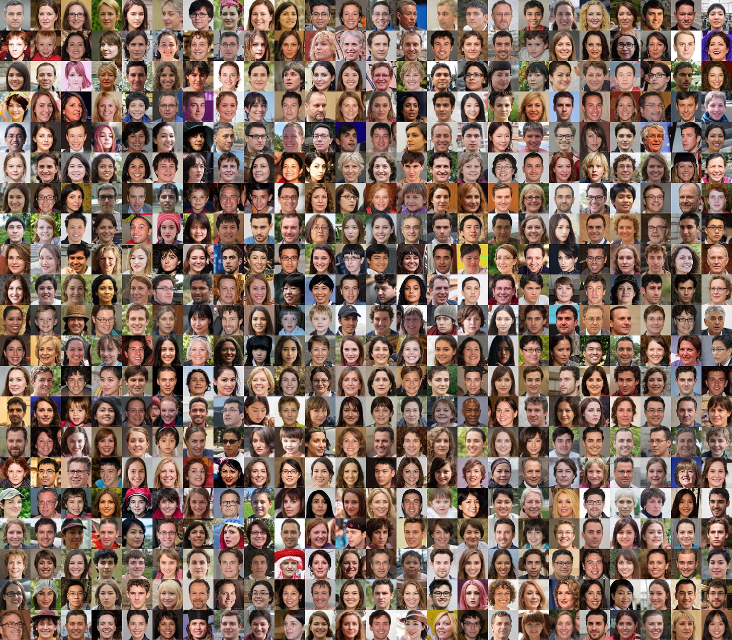 collage of GAN-generated faces from coupons.ivoicesoft.com