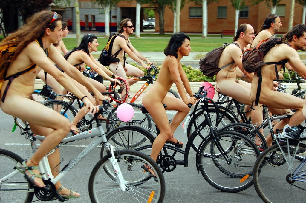Nude bike riders in WNBR Zaragoza, June 13th, 2009.