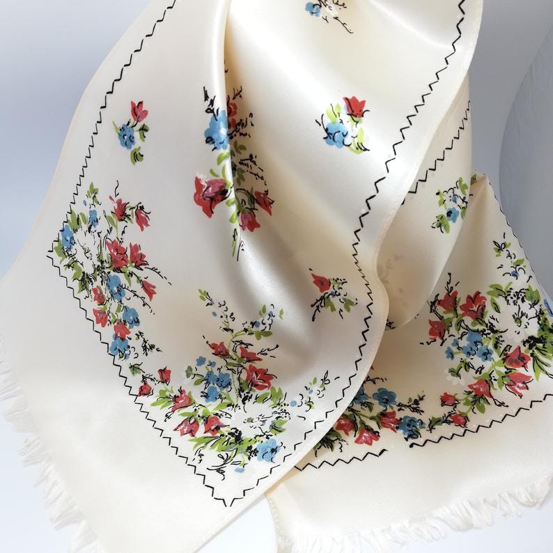 Spring Flowers Scarf  Gift for Women  Mid Century Retro image 0