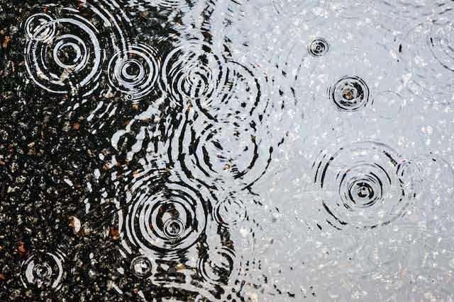 What happens when a raindrop hits a puddle?