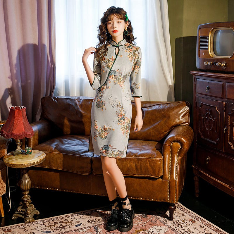 Chinese Dress cheongsam for womenJiqipao short sweet American retro Qing  dress