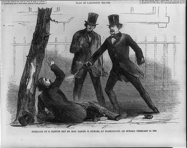 Homicide of P. Barton Key by Hon. Daniel E. Sickles, at Washington, on Sunday, Feb. 27, 1859 (Harper's Weekly illustration)