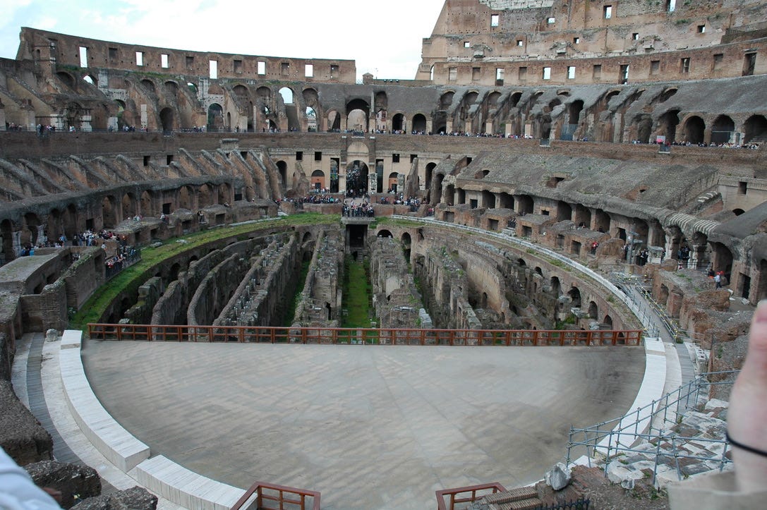 The inside of the Colosseum in Rome