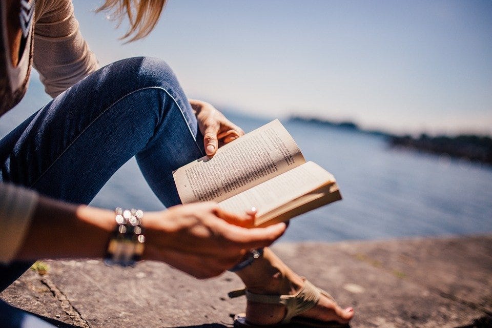 Reading, Book, Girl, Woman, Sunshine, Lake, Novel