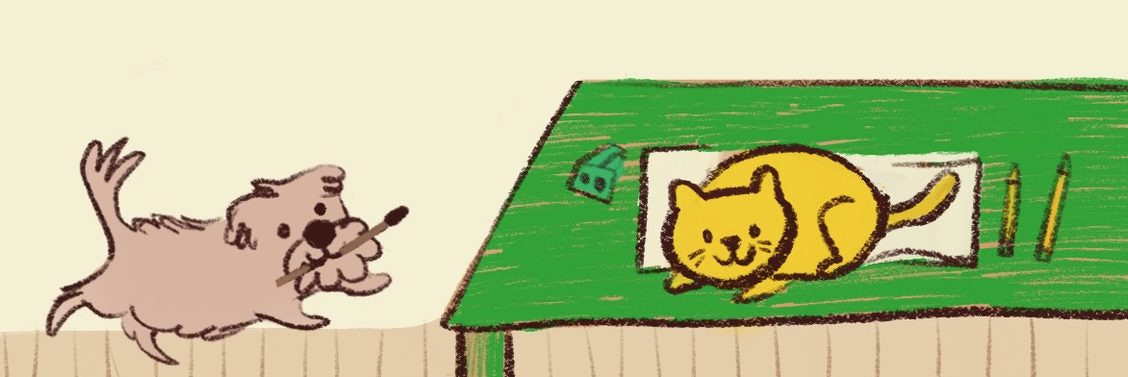 illustration of dog and cat on green table