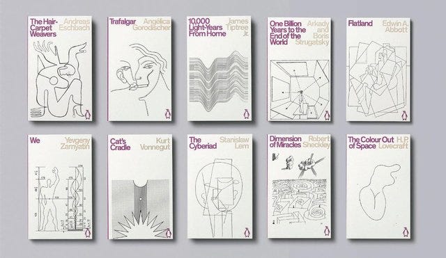 The cover designs for Penguin's Science Fiction Classics