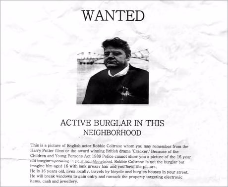 Robbie Coltrane used on wanted poster in New Zealand
