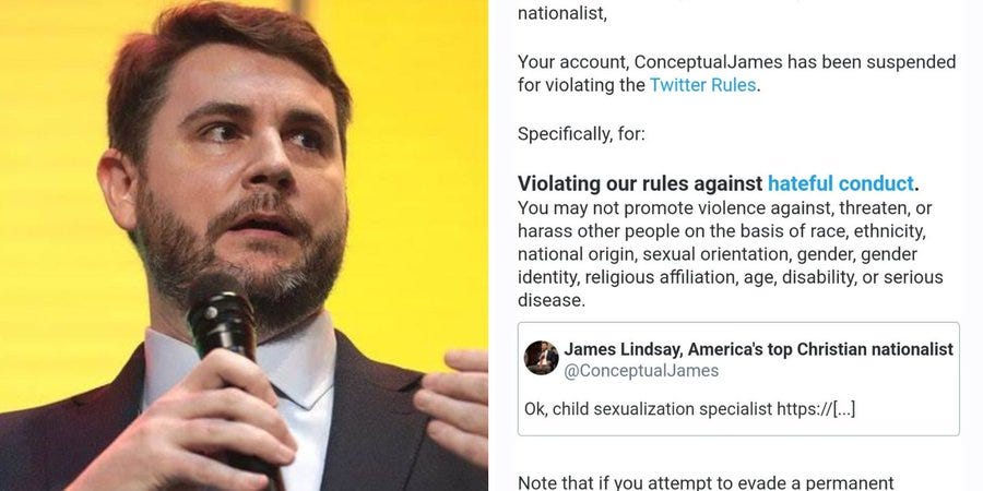 James Lindsay was permanently banned from Twitter for allegedly violating the platform's rules against "hateful conduct."